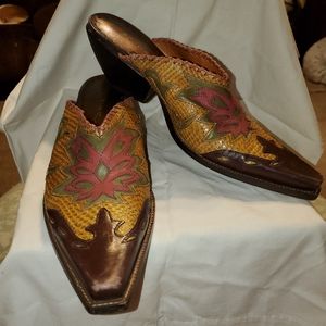 BCBG Tooled leather Boot style mules clogs